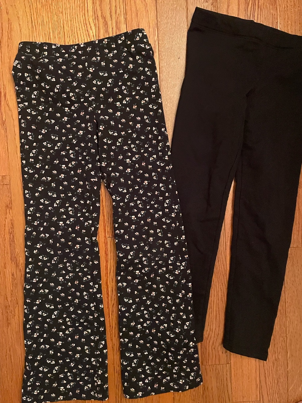 H&M Black Floral Print and Solid Black Girls' Leggings - 2 Pack